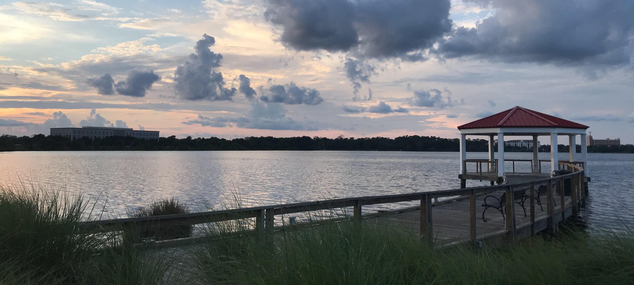 Gazebo and boardwalk on Lake Baldwin in Baldwin Park, Orlando